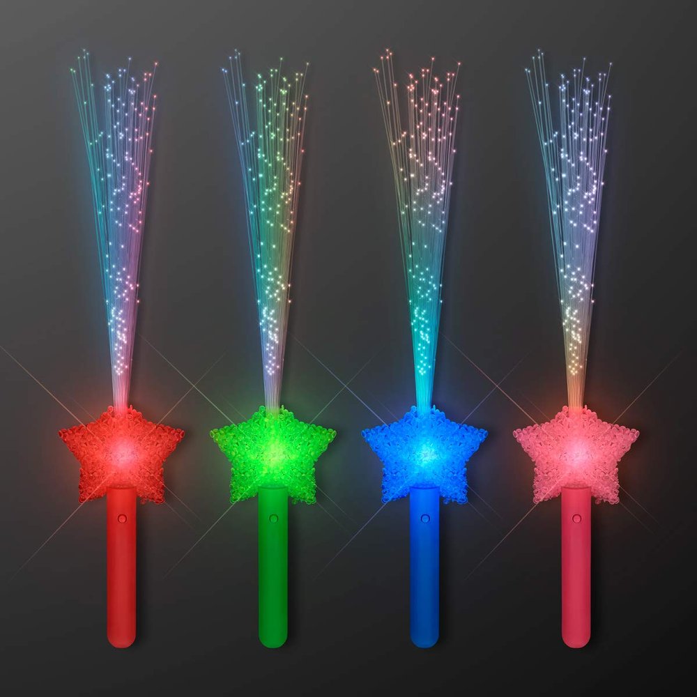 Set of 4 Assorted Star Fiber Optic Light Up Wands