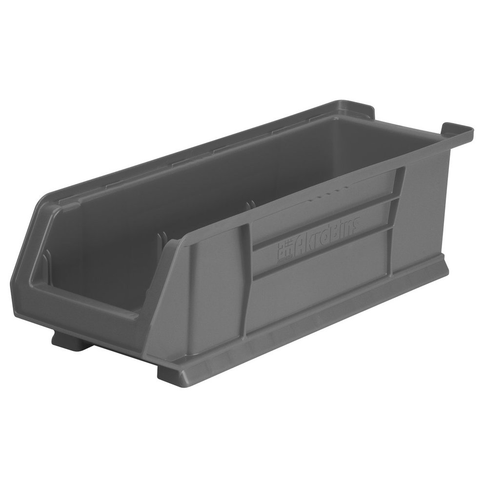 Akro-Mils 30284 Super-Size AkroBins Plastic Storage Bins, Space-Saving Stackable Bins for Garage, Classroom, Warehouse Organization, 24" L x 8" W x 7" H, Grey, 4-Pack