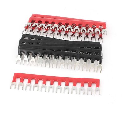 uxcell 10Pcs Fork Type 12 Postions Terminal Strip Jumper Black+Red 400V 10A