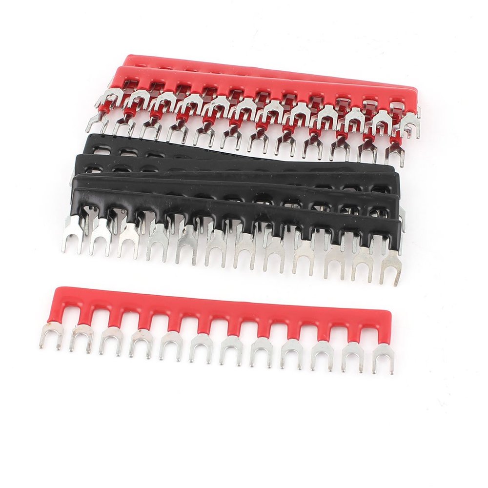 uxcell 10Pcs Fork Type 12 Postions Terminal Strip Jumper Black+Red 400V 10A