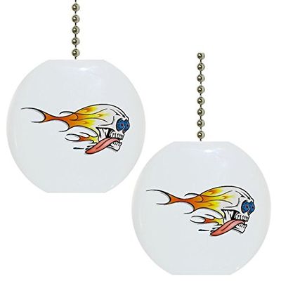 Set of 2 Flaming Skull Ceramic Fan Pulls