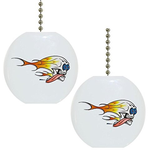 Set of 2 Flaming Skull Ceramic Fan Pulls