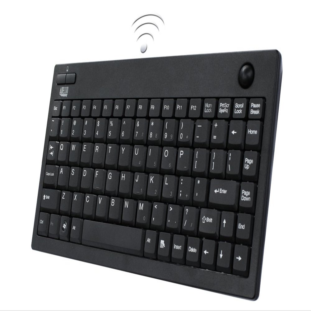Adesso WKB-3100UB 2.4 GHz RF wirelss mini keyboard ,built-in Optical trackball with USB mini receiver and receiver pocket (black)