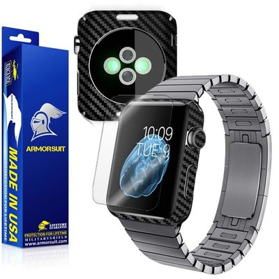 ArmorSuit Black Carbon Fiber Skin Back Protector Film + HD Clear Screen Protector for Apple Watch 42mm (Series 1) - HD Clear