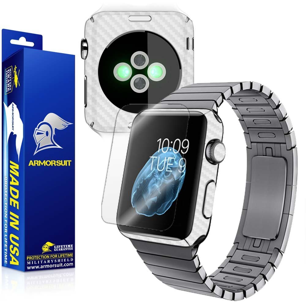 ArmorSuit White Carbon Fiber Skin Back Protector Film + HD Clear Screen Protector for Apple Watch 42mm (Series 1) - HD Clear