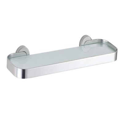 Cortesi Home Milo Contemporary Stainless Steel Glass Vanity Shelf, Chrome, 16"