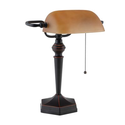 V-LIGHT Traditional Style CFL Banker's Desk Lamp with Amber Glass Shade (CAVS91045BRZ)