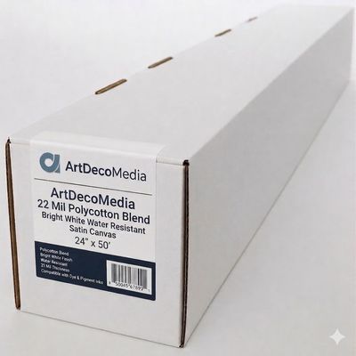 ArtDecoMedia 22 Mil Polycotton Blend Bright White Water Resistant Satin Canvas 24" x 50'