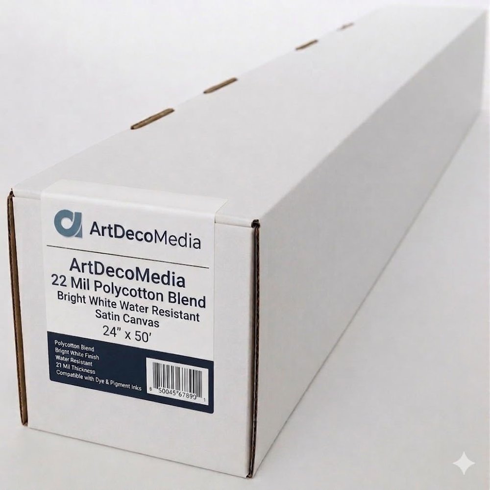 ArtDecoMedia 22 Mil Polycotton Blend Bright White Water Resistant Satin Canvas 24" x 50'