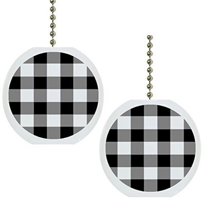 Set of 2 Black Gingham Solid Ceramic Fan Pulls