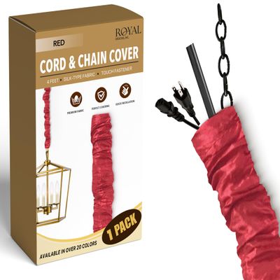 Royal Designs, Inc. CC-24-RD Red Cord & Chain Cover 4' Silktype Fabric Touch Fastener, Red