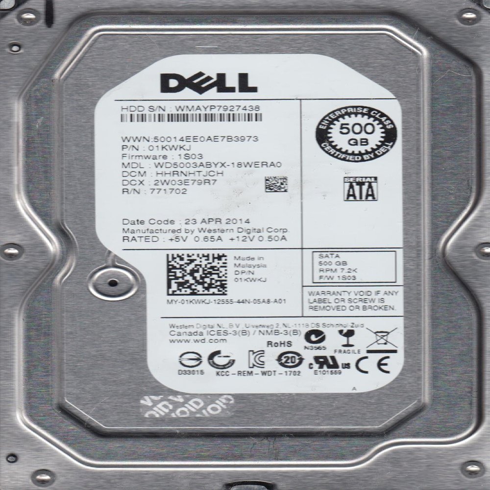 WD5003ABYX-18WERA0, DCM HHRNHTJCH, Dell 500GB SATA 3.5 Hard Drive