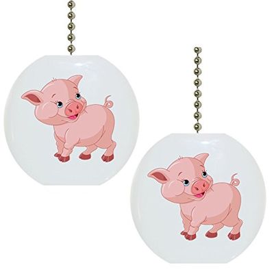 Set of 2 Baby Pig Farm Animal Solid Ceramic Fan Pulls