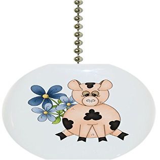Pig with Flowers Farm Animal Solid Ceramic Fan Pull