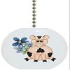 Pig with Flowers Farm Animal Solid Ceramic Fan Pull view 1