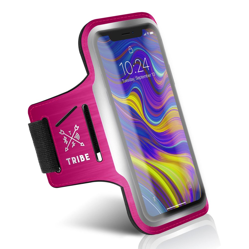 TRIBE Running Phone Holder Armband. iPhone & Galaxy Cell Phone Sports Arm Bands for Women, Men, Runners, Jogging, Walking, Exercise & Gym Workout. Fits All Smartphones. Adjustable Strap, CC/Key Pocket