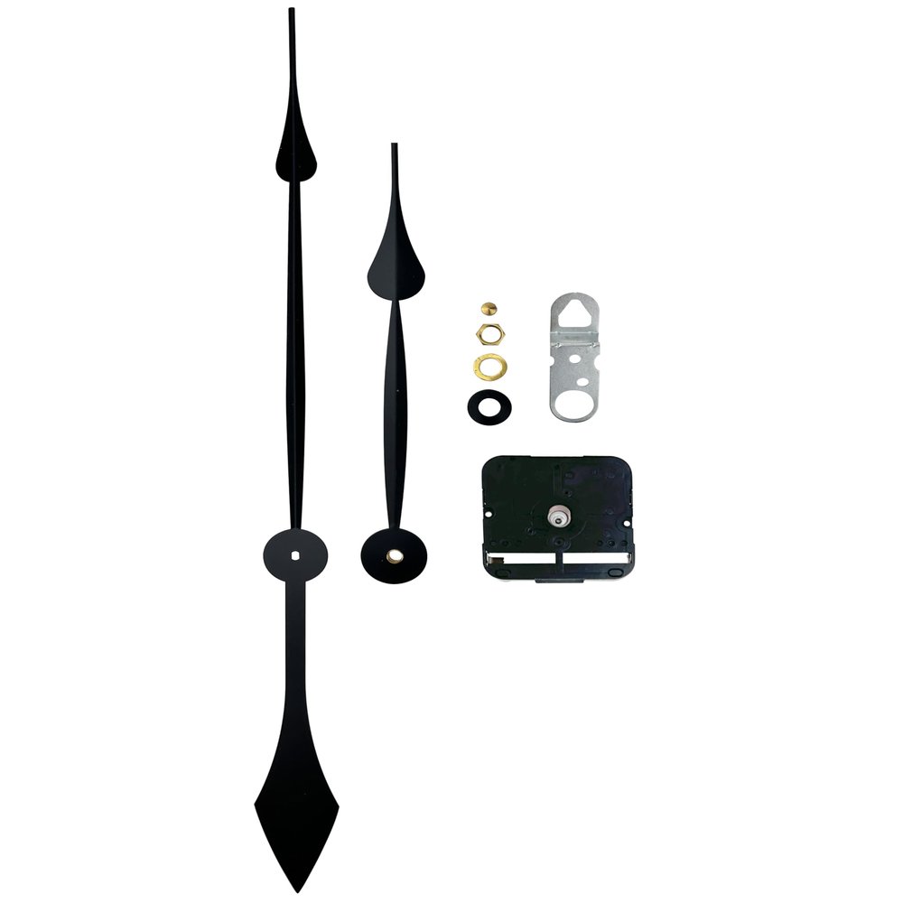 Takane National Artcraft Clock Movement Kit with Large Black Hands and Mechanism with 7/16 Inch Shaft - Fits Face Thickness up to 5/16 Inch