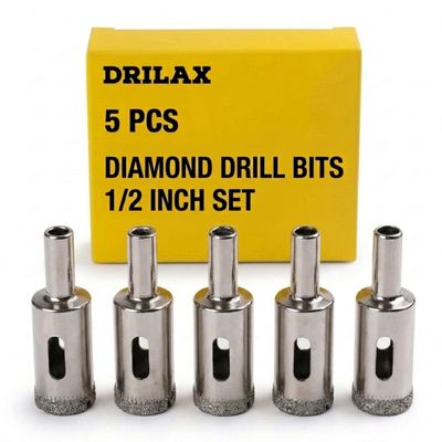 Drilax 5-Pc 1/2 Inch Diamond Drill Bit Set for Tile & Glass
