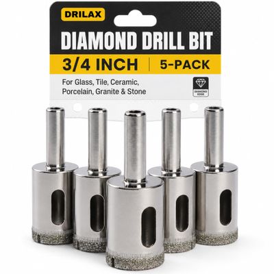 Drilax 3/4" Diamond Drill Bit Set | 5-Pack for Glass, Ceramic, Porcelain, Tile, Granite & Stone | Precision Wet Core Bits for RO Faucets, Pot Drainage & Craft Projects