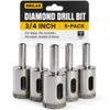 Drilax 3/4" Diamond Drill Bit Set | 5-Pack for Glass, Ceramic, Porcelain, Tile, Granite & Stone | Precision Wet Core Bits for RO Faucets, Pot Drainage & Craft Projects view 1