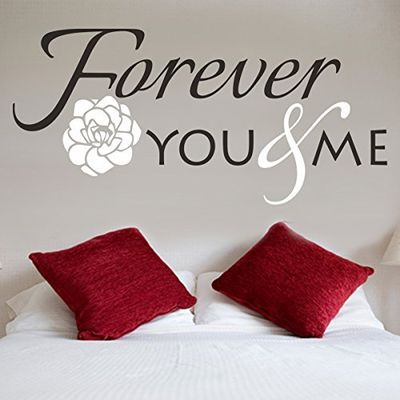 DigTour WallArt Romantic Couples Quote Forever You & Me Custom Design Beautiful Flowers Wall Decal Art C(Large,Flower-White;Words-Black)