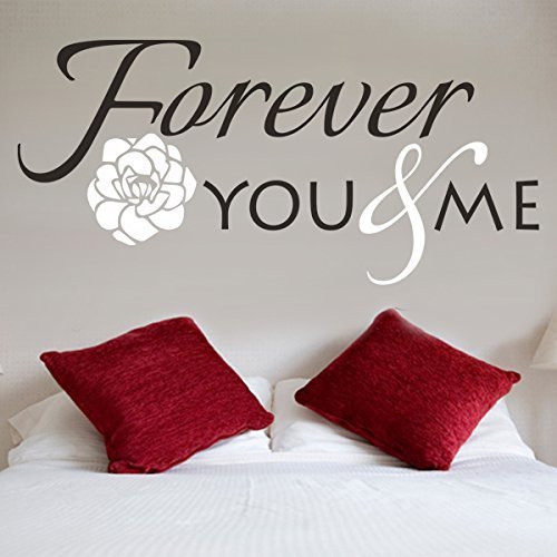 DigTour WallArt Romantic Couples Quote Forever You & Me Custom Design Beautiful Flowers Wall Decal Art C(Large,Flower-White;Words-Black)