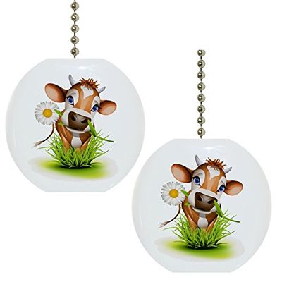 Set of 2 Cow in Grass Farm Animal Solid Ceramic Fan Pulls