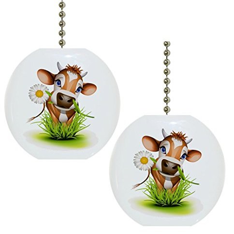 Set of 2 Cow in Grass Farm Animal Solid Ceramic Fan Pulls