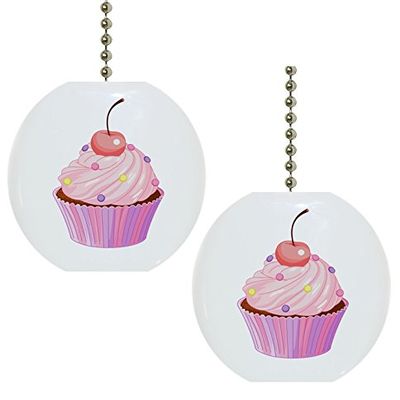 Set of 2 Cupcake with Cherry Solid Ceramic Fan Pulls
