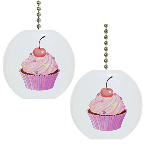 Set of 2 Cupcake with Cherry Solid Ceramic Fan Pulls