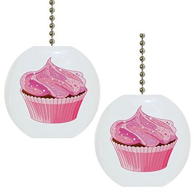 Set of 2 Cupcake with Pink Icing Solid Ceramic Fan Pulls