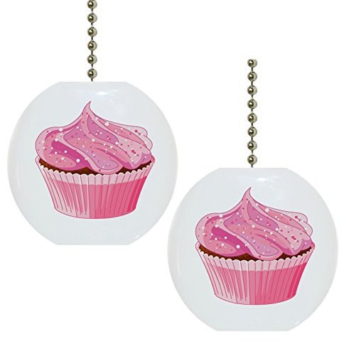 Set of 2 Cupcake with Pink Icing Solid Ceramic Fan Pulls