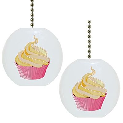 Set of 2 Cupcake with Yellow Icing Solid Ceramic Fan Pulls