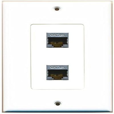 RiteAV CAT 6A 2 Port Shielded Cat6a Wall Plate 1 Gang Decorative White