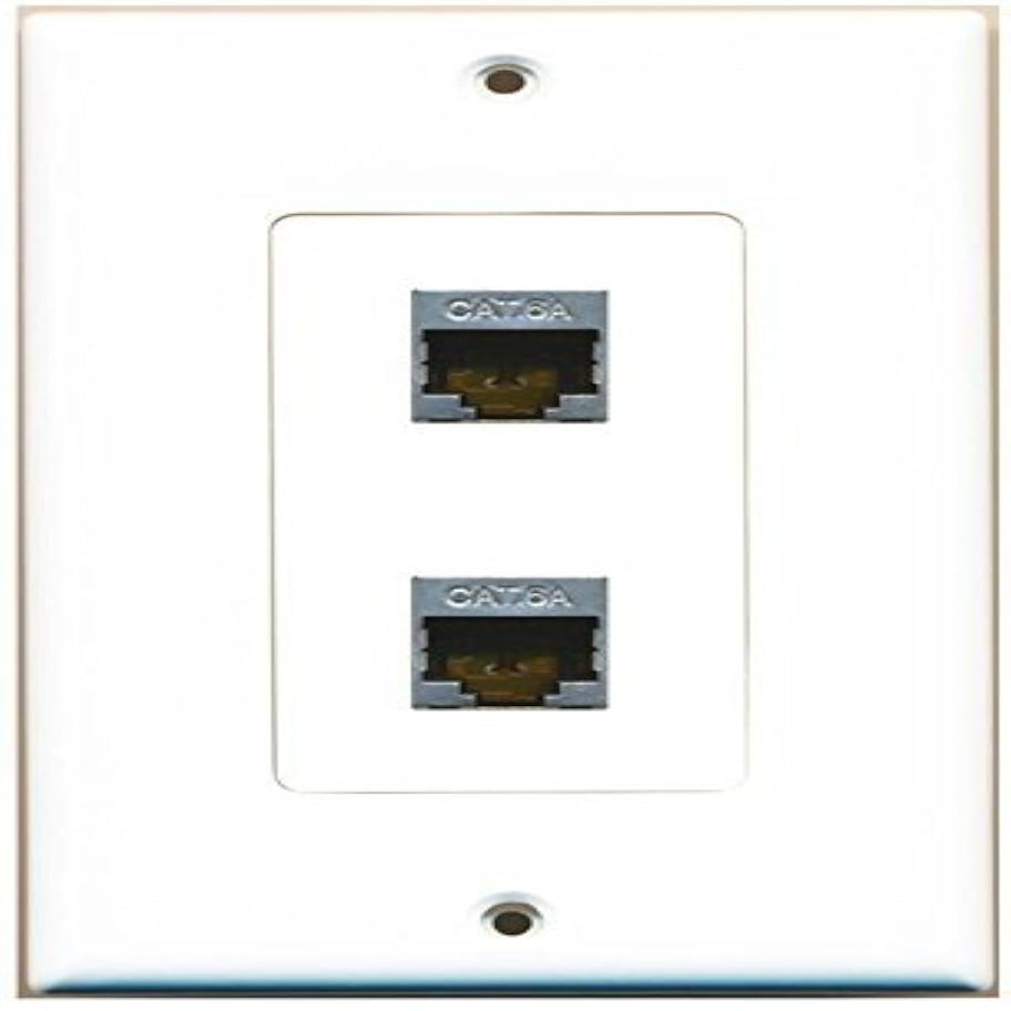 RiteAV CAT 6A 2 Port Shielded Cat6a Wall Plate 1 Gang Decorative White
