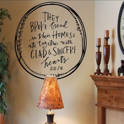 They Broke Bread In Their Homes & Ate Together With Gold & Sincere Hearts Bible Wall Vinyl Quote For Family A(Medium,Black)