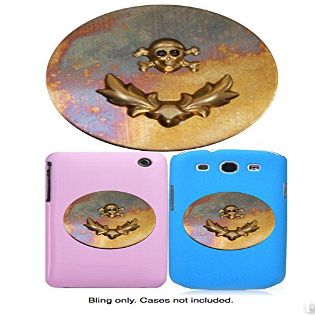CROSSBONES, SKULL & LAURELS. Made in the USA gift quality BLING personalizes smartphones, cellphones, cases etc. Good luck charm, lucky charm, amulet and touchstone Best Gift 2015 under $15