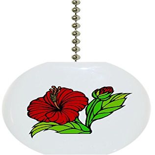 Red Hibiscus Flower Solid Ceramic Fan Pull
