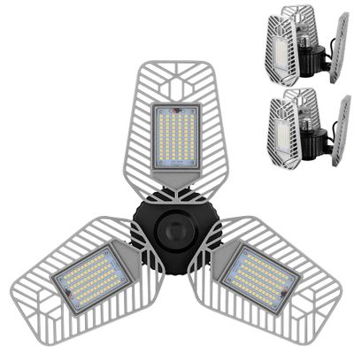 LZHOME 2-Pack Deformable LED Garage Ceiling Lights, 9000 Lumens, 82W CRI 80, Adjustable Shop Lighting (No Motion Activated)