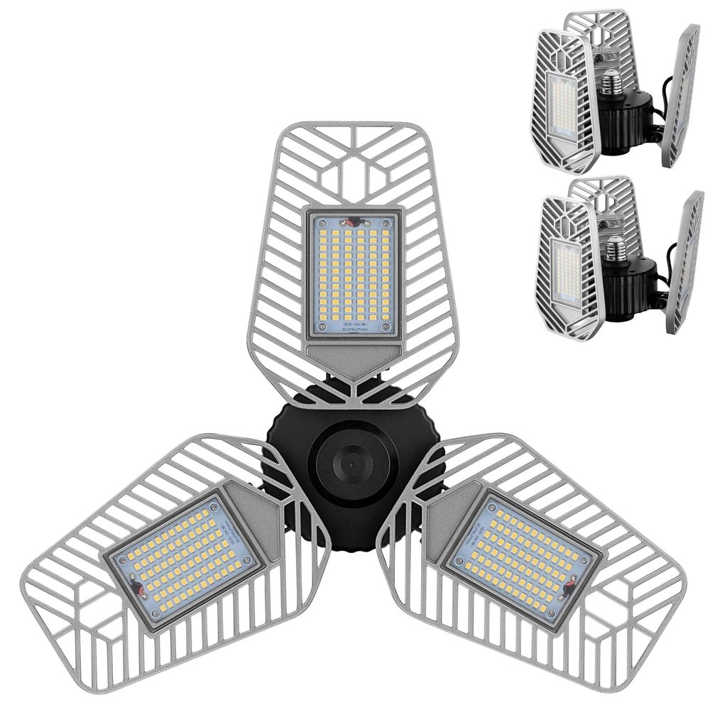 LZHOME 2-Pack Deformable LED Garage Ceiling Lights, 9000 Lumens, 82W CRI 80, Adjustable Shop Lighting (No Motion Activated)