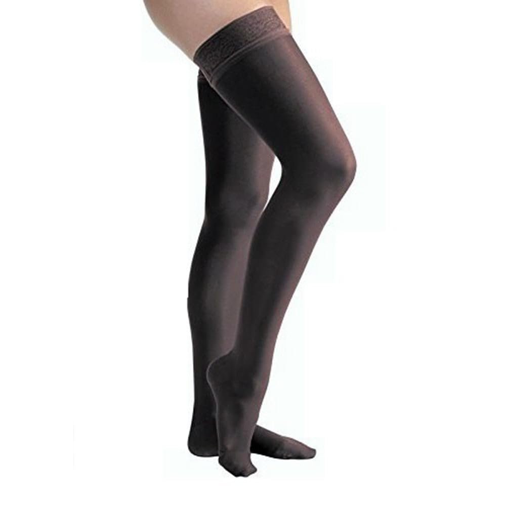 JOBST UltraSheer Thigh-High Compression Stockings for Women - Closed Toe - Lace Band - Medical Compression 15-20 mmHg - For Varicose and Spider Veins - Helps Prevent Swelling - Midnight Navy, Large