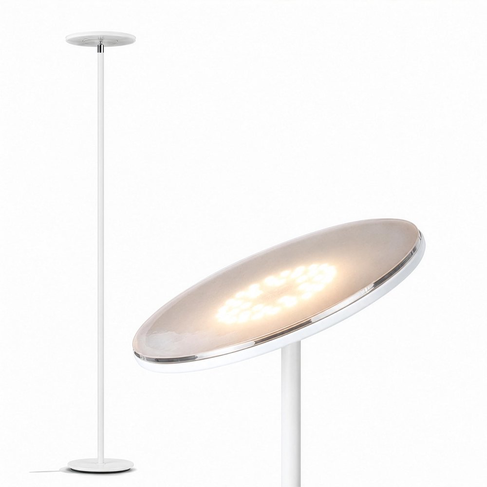 Brightech Sky Flux Dimmable LED Floor Lamp Super Bright Floor Lamp with 3 Light Modes for Living Room, Office Torchiere Standing Touch-Lamp, Tall Torch Lamp for Bedroom & Reading - White