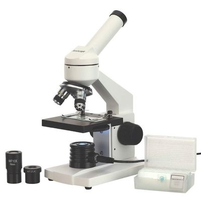AmScope - M102C-PB10 40X-1000X Biological Compound Microscope with Prepared and Blank Slides for Student and Kids