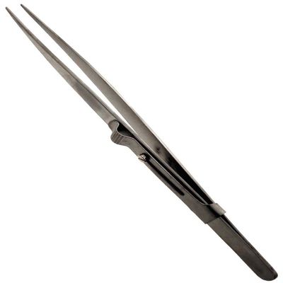 JEWEL TOOL 6.25" Nickel Plated Tweezers | Straight Pointed Tips | Steel Tweezers | Equipped With Slide Lock - Premium Precision Tool for Jewelers and Crafters
