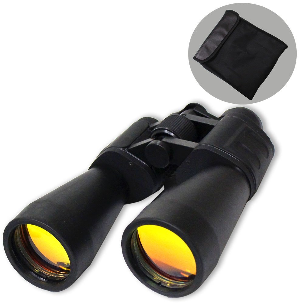 HUNTER 10X Power Black Binoculars with 60mm (2.5") Ruby Lenses | Enhanced Color Contrast and Light Refraction | Includes Lens Covers, Cleaning Cloth, Neck Lanyard, and Carrying Case