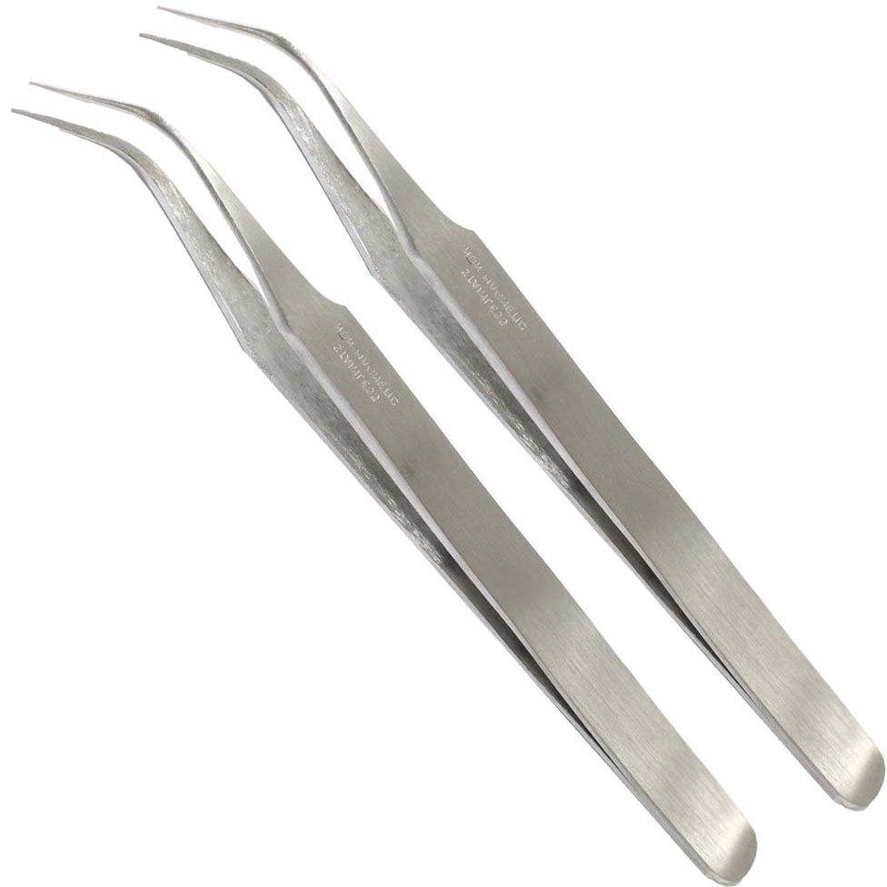 JEWEL TOOL (2 Pack) 4.75" (12cm) Non-magnetic Tweezers | Curved Sharp Tips | Brushed Stainless Steel | Precision for Electronics & Crafting