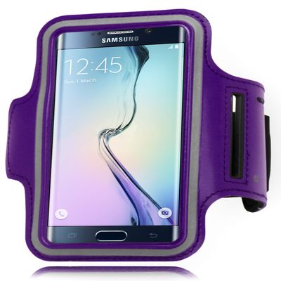 Bastex Runners Dual Armband Case for Samsung Galaxy S6 Edge - Purple Design with Key Holder
