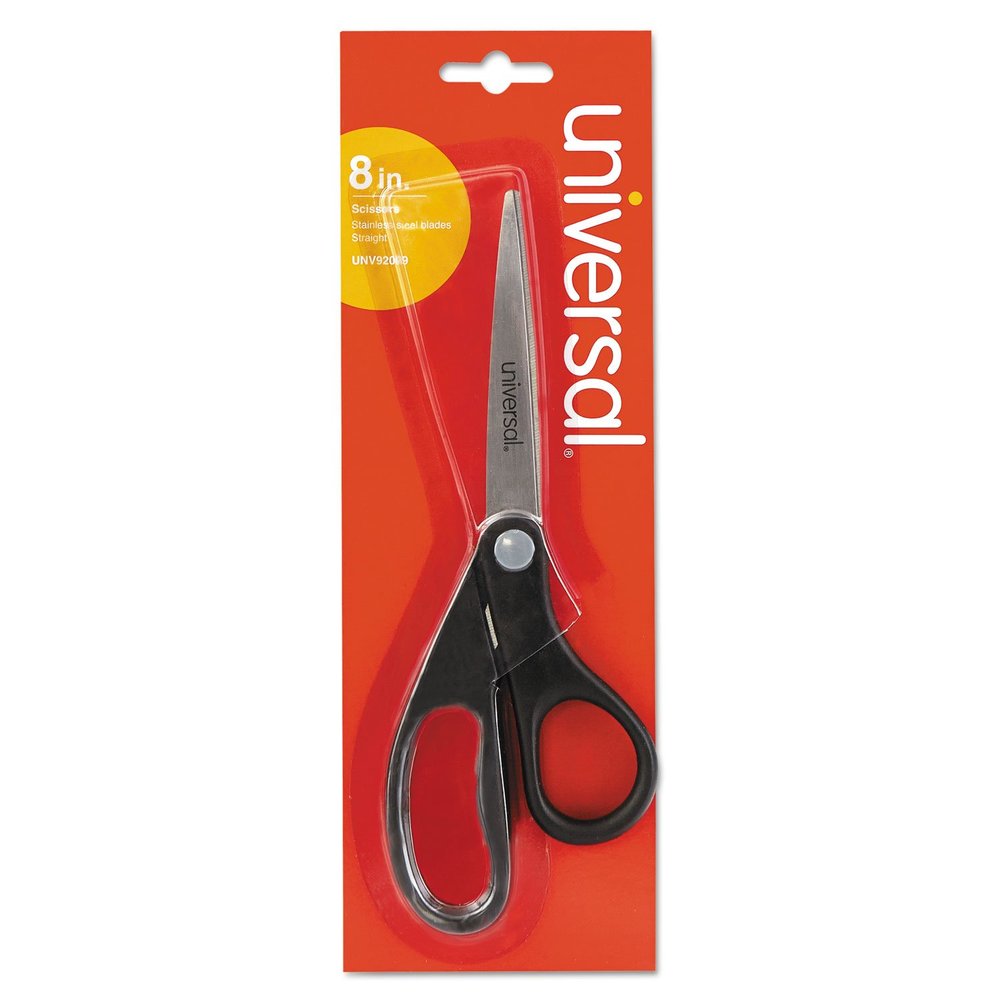 Universal 92009 Economy Scissors, 8-Inch Length, Straight Handle, Stainless Steel, Black