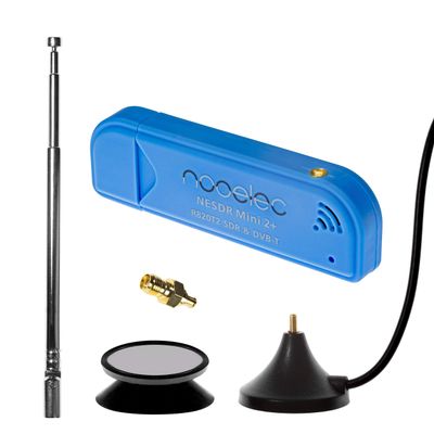 Nooelec NESDR Mini 2+ 0.5PPM TCXO RTL-SDR & ADS-B USB Receiver Set w/Antenna, Mount & Female SMA Adapter. RTL2832U & R820T2 Tuner. Low-Cost Software Defined Radio for Windows, Mac OS & Linux