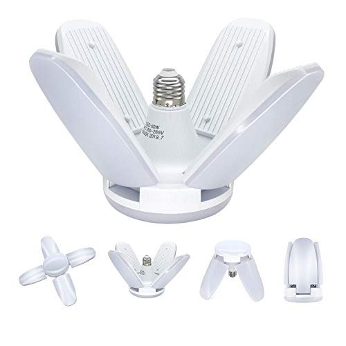 Exulight 60W LED Ceiling Light - 6000LM Daylight, Deformable Bulbs - E26/E27 Shop Lights for Barn, Warehouse, Workshop